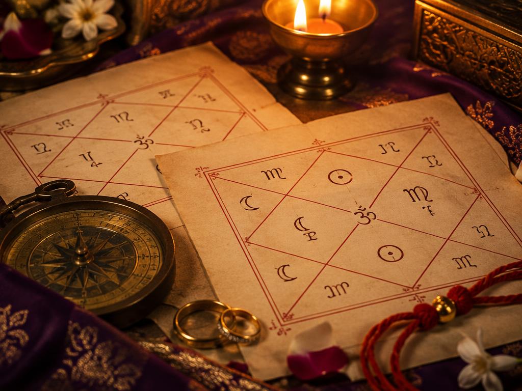 Traditional Kundli birth chart with planetary symbols