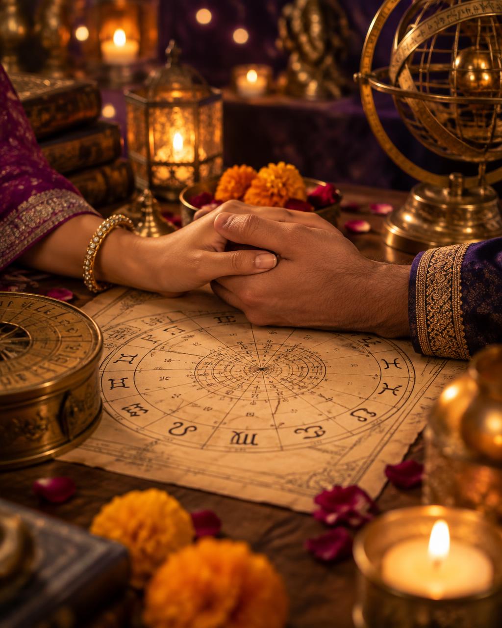Wedding rings on an astrology birth chart for love and marriage guidance
